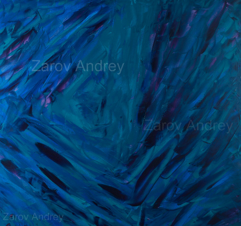 Modrá abstraktní olejomalba na plátně "Od"